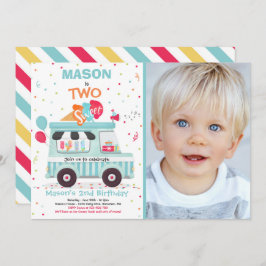 アイスクリーム2つ甘い2歳の誕生日アイスクリームトラック 招待状