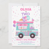 アイスクリーム2つ甘い2歳の誕生日アイスクリームトラック 招待状 (正面)