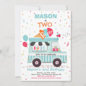 アイスクリーム2つ甘い2歳の誕生日アイスクリームトラック 招待状 (正面)
