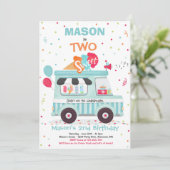 アイスクリーム2つ甘い2歳の誕生日アイスクリームトラック 招待状 (スタンド正面)