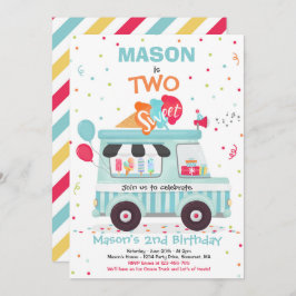 アイスクリーム2つ甘い2歳の誕生日アイスクリームトラック 招待状