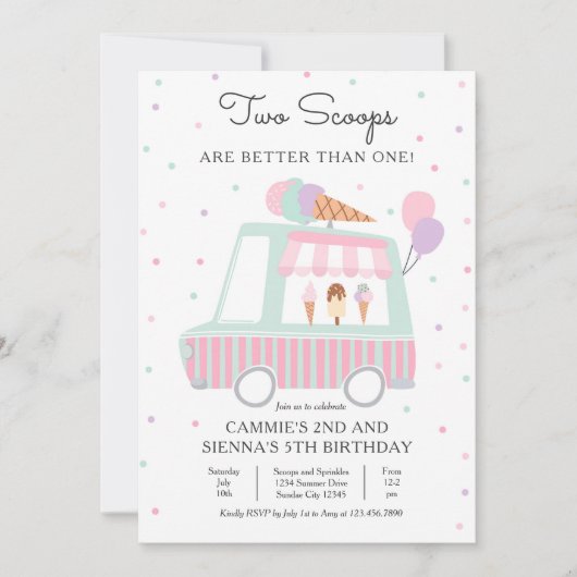 アイスクリーム2スクープは1つの誕生日よりも良い 招待状 (正面)