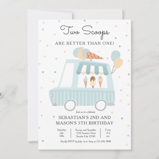 アイスクリーム2スクープは1つの誕生日よりも良い 招待状 (正面)
