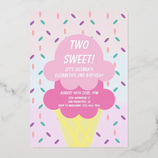 アイスクリーム2回目の誕生日 箔招待状 (正面)