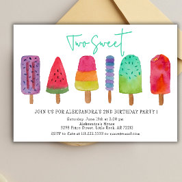 アイスクリーム2歳の誕生日パーティーにぴったりな「Two Sweet Popsicles」 招待状
