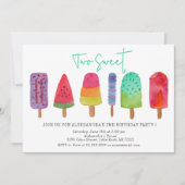 アイスクリーム2歳の誕生日パーティーにぴったりな「Two Sweet Popsicles」 招待状 (正面)
