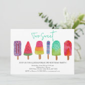 アイスクリーム2歳の誕生日パーティーにぴったりな「Two Sweet Popsicles」 招待状 (スタンド正面)