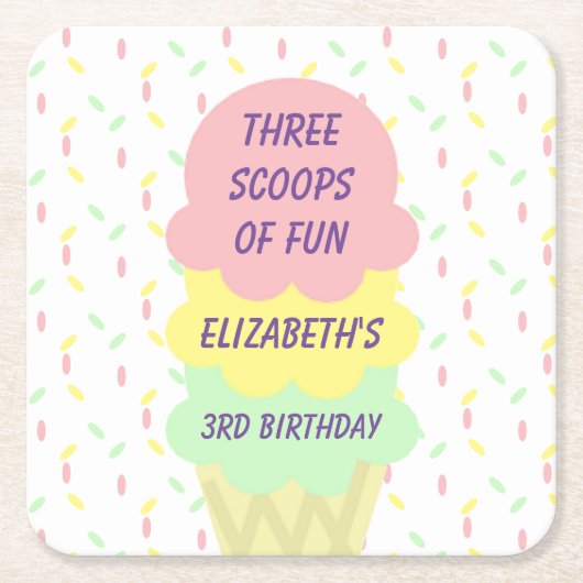 アイスクリーム3回目の誕生日 スクエアペーパーコースター (正面)