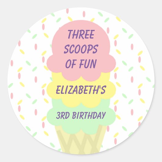 アイスクリーム3回目の誕生日 ラウンドシール (正面)