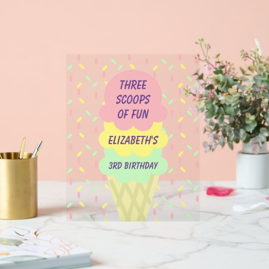 アイスクリーム3歳の誕生日 アクリルサイン (ウェディング)