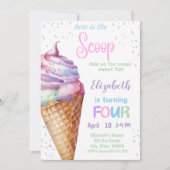 アイスクリーム4th誕生日パーティの招待状 招待状 (正面)