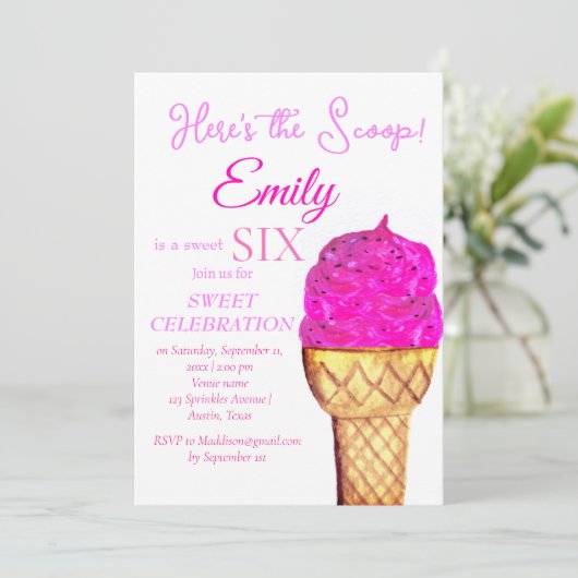 アイスクリーム6th誕生日ガールピンク水色 招待状 (スタンド正面)