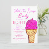 アイスクリーム8誕生日ガールピンク水色 招待状 (スタンド正面)