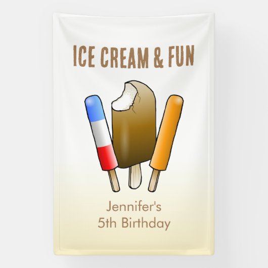アイスクリーム&おもしろい誕生日 横断幕 (縦)