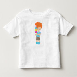 アイスクリーム、オレンジの髪、アイスクリームコーンを持つ男の子 トドラーTシャツ