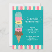 アイスクリーム キッズ バースデーパーティー ティール 招待状 (正面)