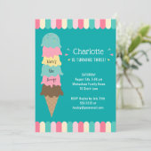 アイスクリーム キッズ バースデーパーティー ティール 招待状 (スタンド正面)