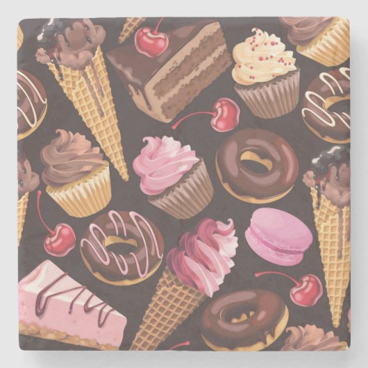 アイスクリーム、ケーキ、カップケーキ、チーズケーキの喜び ストーンコースター (正面)