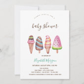 アイスクリーム、コーンピンクベビーストライプのシャワー 招待状 (正面)