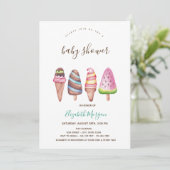 アイスクリーム、コーンピンクベビーストライプのシャワー 招待状 (スタンド正面)