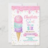 アイスクリーム スイート サッシー アンド シックス 6歳の誕生日パーティー 招待状 (正面)
