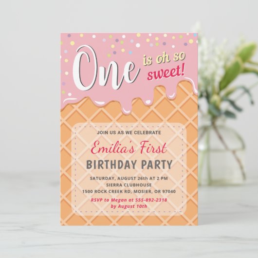 アイスクリーム·スイート·パーティー·ガールが初誕生日 招待状 (スタンド正面)