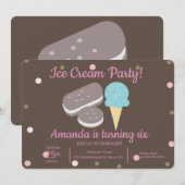 アイスクリーム スクープとアイス クリーム サンドイッチのコンフェッティ 招待状 (正面/裏面)