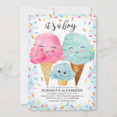 アイスクリーム スクープ スプリンクル サマー ボーイ ベイビー シャワー 招待状 (正面)
