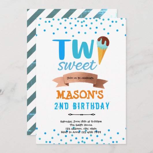 アイスクリーム ツー スウィート ボーイ パーティー 招待状 (正面/裏面)