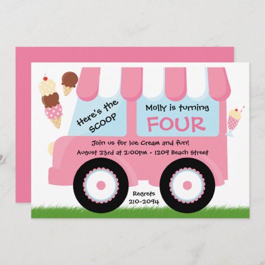 アイスクリーム·トラック誕生パーティー 招待状 (正面/裏面)
