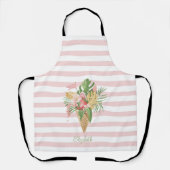アイスクリーム、トロピカルリーフ フルーツ、ピンクのストライプ   St エプロン (正面)