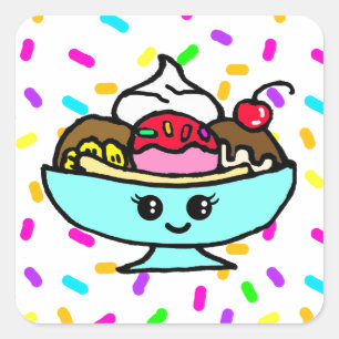 アイスクリーム·バナナ·スプリット誕生日パーティー スクエアシール