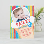 アイスクリーム バースデー パーティー フォト 招待状 (スタンド正面)