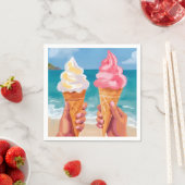 アイスクリーム ビーチ 海 水彩画 スタンダードカクテルナプキン (インサイチュ)