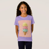 アイスクリーム - ピーチピンクの背景 Tシャツ (正面フル)