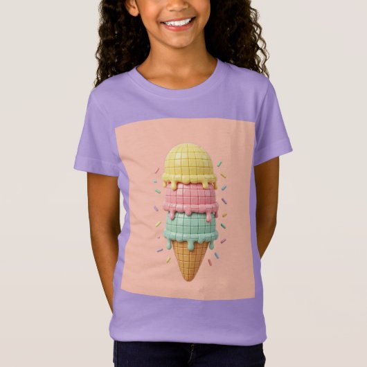 アイスクリーム - ピーチピンクの背景 Tシャツ (正面)
