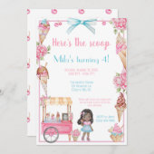 アイスクリーム＆フラワーの誕生日招待状 招待状 (正面/裏面)