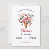 アイスクリーム フラワー ベリー クール ガール バースデー パーティー 招待状 (正面)