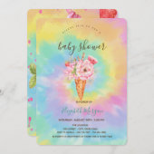 アイスクリーム、フルーツカラフル絞り染め赤ちゃんシャワー 招待状 (正面/裏面)