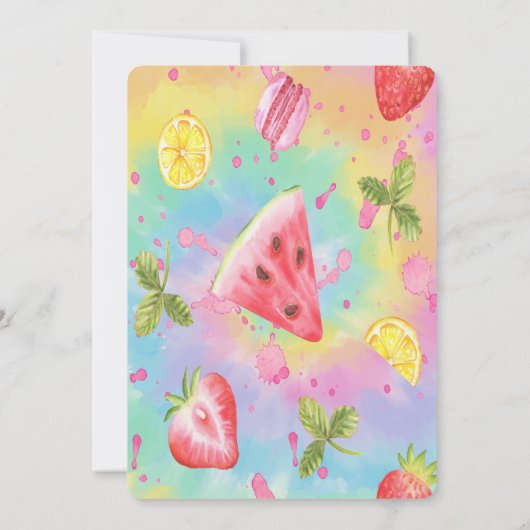 アイスクリーム、フルーツカラフル絞り染め赤ちゃんシャワー 招待状 (裏面)