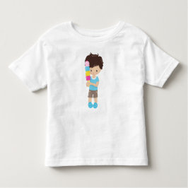 アイスクリーム、ブラウンヘア、アイスクリームコーンを持つ男の子 トドラーTシャツ