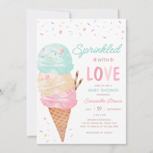 アイスクリーム ベイビーシャワー 招待状 (正面)