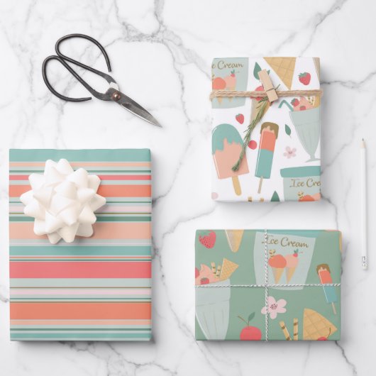 アイスクリーム&ベリーギフトラップ ラッピングペーパーシート (正面)