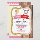 アイスクリーム&ベースボールジョイントボーイガール誕生日 招待状 (正面/裏面)