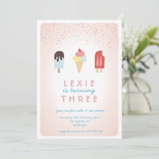 アイスクリーム&ポップシクルサマー招待状ピンク 招待状 (スタンド正面)