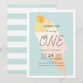 アイスクリーム ライトブルー 1歳誕生日 招待状