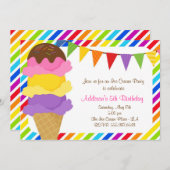 アイスクリーム レインボー バースデー パーティー 招待状 (正面/裏面)