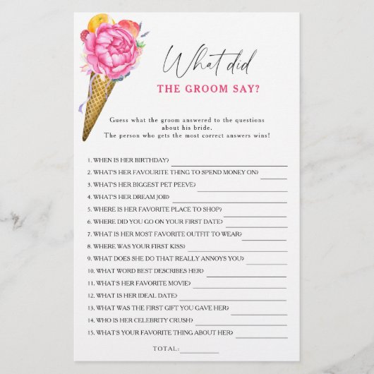 アイスクリーム – 新郎は何と言ったブライダルゲーム (正面)