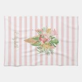 アイスクリーム、熱帯葉産果物、ピンクストライプ色 キッチンタオル (横)