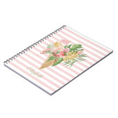 アイスクリーム、熱帯葉産果物、ピンクストライプ色 ノートブック (左側)